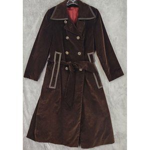 Count Romi Jacket Womens 12 Chocolate Brown Velvet Vintage Button Up Trench Coat
